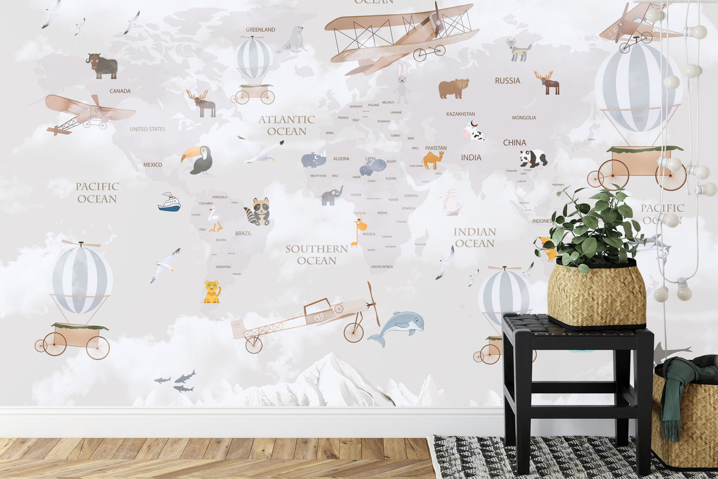 Fototapete Animals World Map For Kids Wallpaper Design