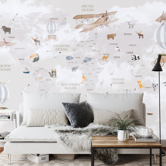 Fototapete Animals World Map For Kids Wallpaper Design
