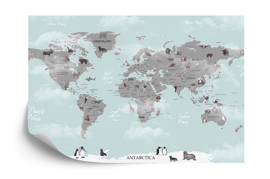 Fototapete Animals World Map For Kids Wallpaper Design