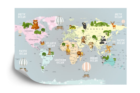 Fototapete Animals World Map For Kids Wallpaper Design