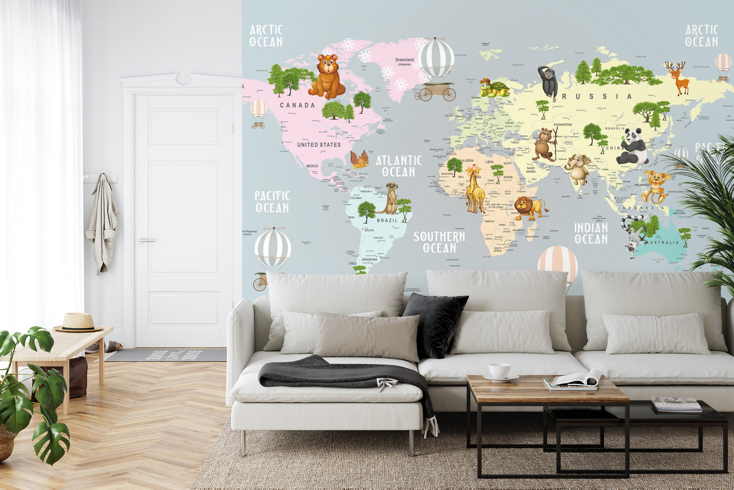Fototapete Animals World Map For Kids Wallpaper Design