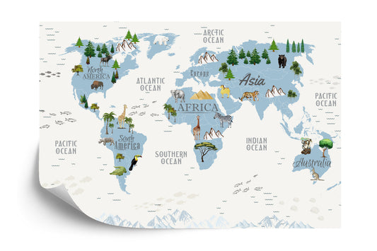 Fototapete Animals World Map For Kids Wallpaper Design