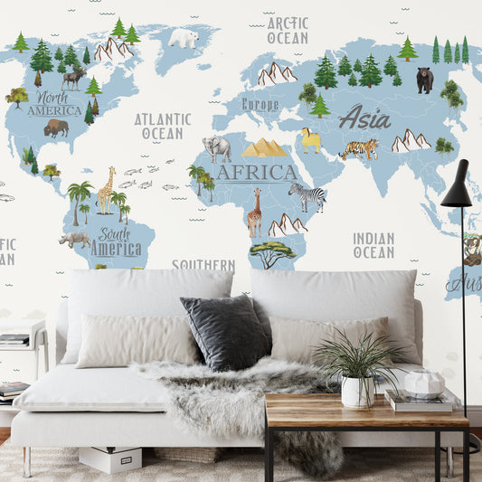 Fototapete Animals World Map For Kids Wallpaper Design