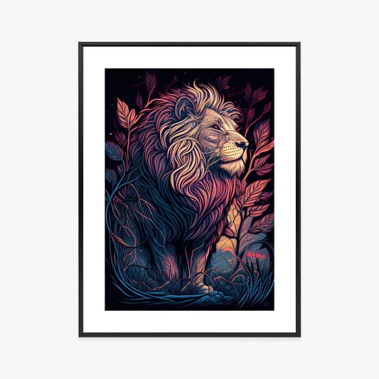 Poster Majestätischer Löwe In Illustration Rahmen Holz Mit Passepartout Farbe Natürlich