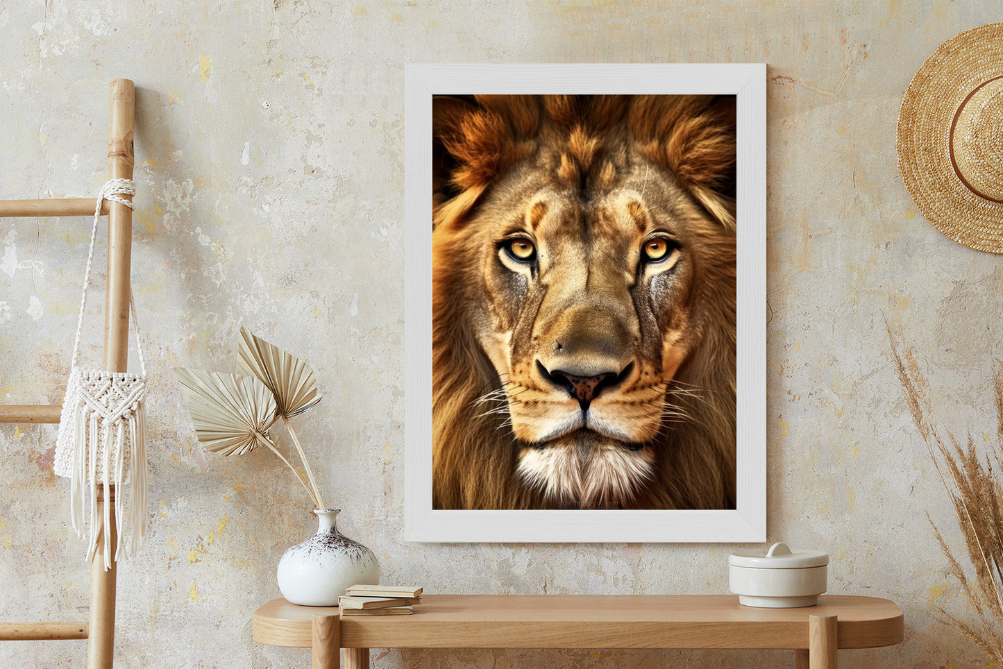 Poster Ein Majestätischer Löwe Im Porträt Rahmen Holz Mit Passepartout Farbe Natürlich