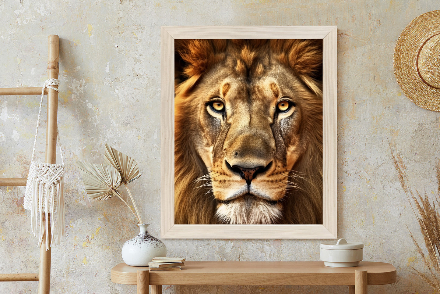 Poster Ein Majestätischer Löwe Im Porträt Rahmen Holz Mit Passepartout Farbe Natürlich