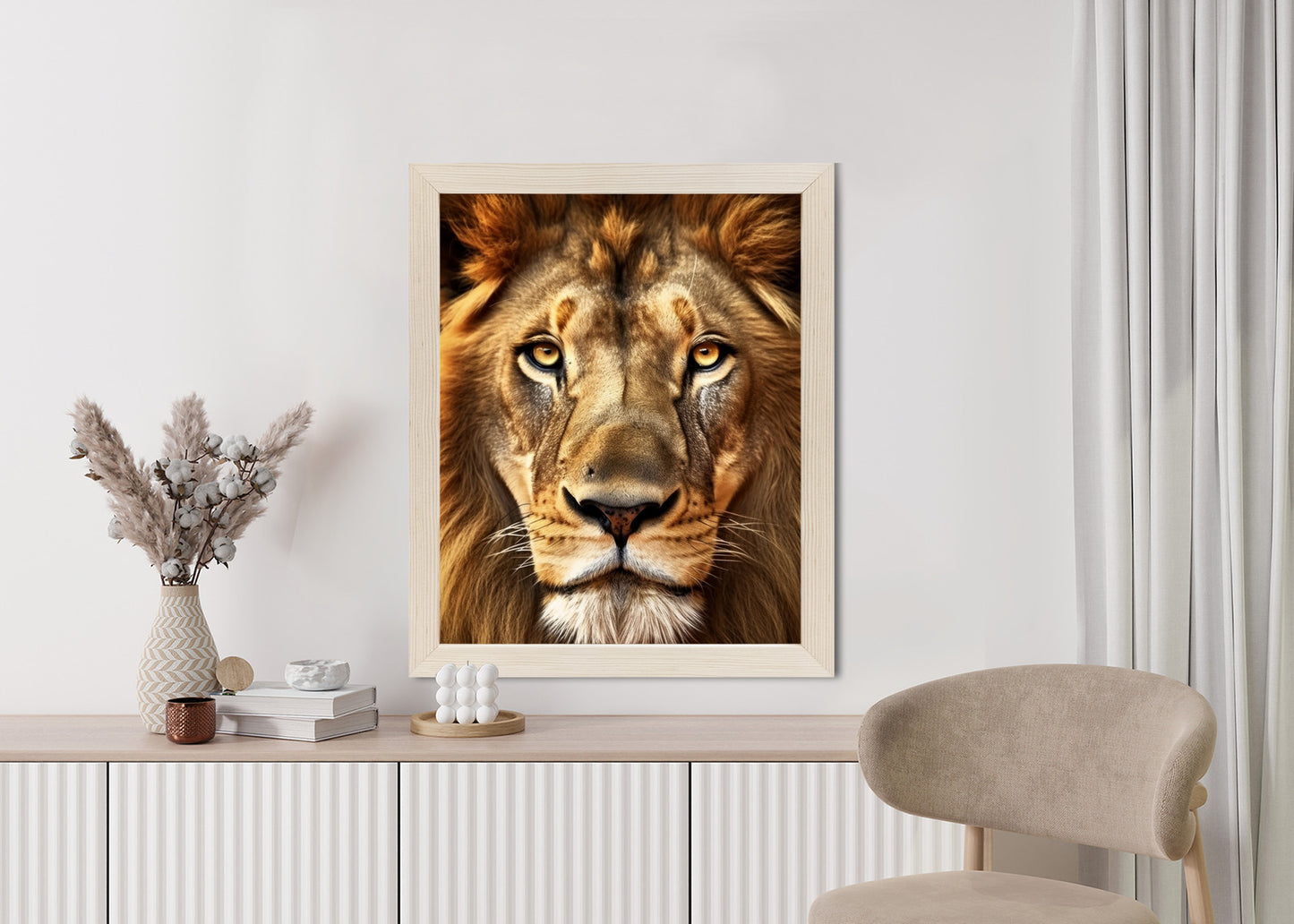 Poster Ein Majestätischer Löwe Im Porträt Rahmen Holz Mit Passepartout Farbe Natürlich