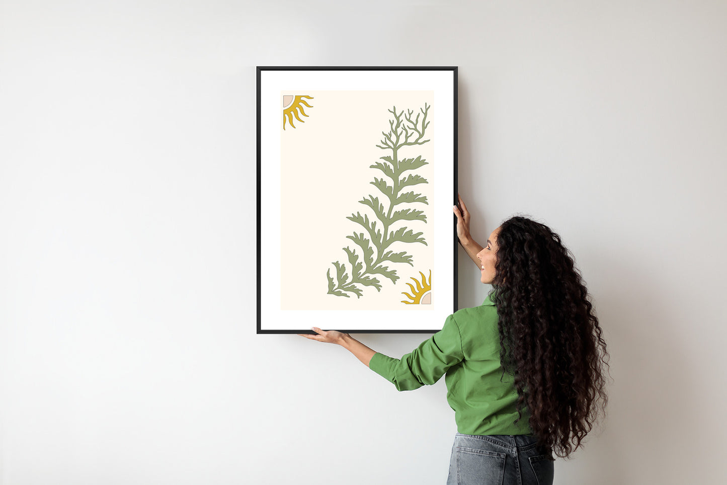 Poster Blätter Und Zweige Mit Wurzeln Rahmen Holz Mit Passepartout Farbe Natürlich
