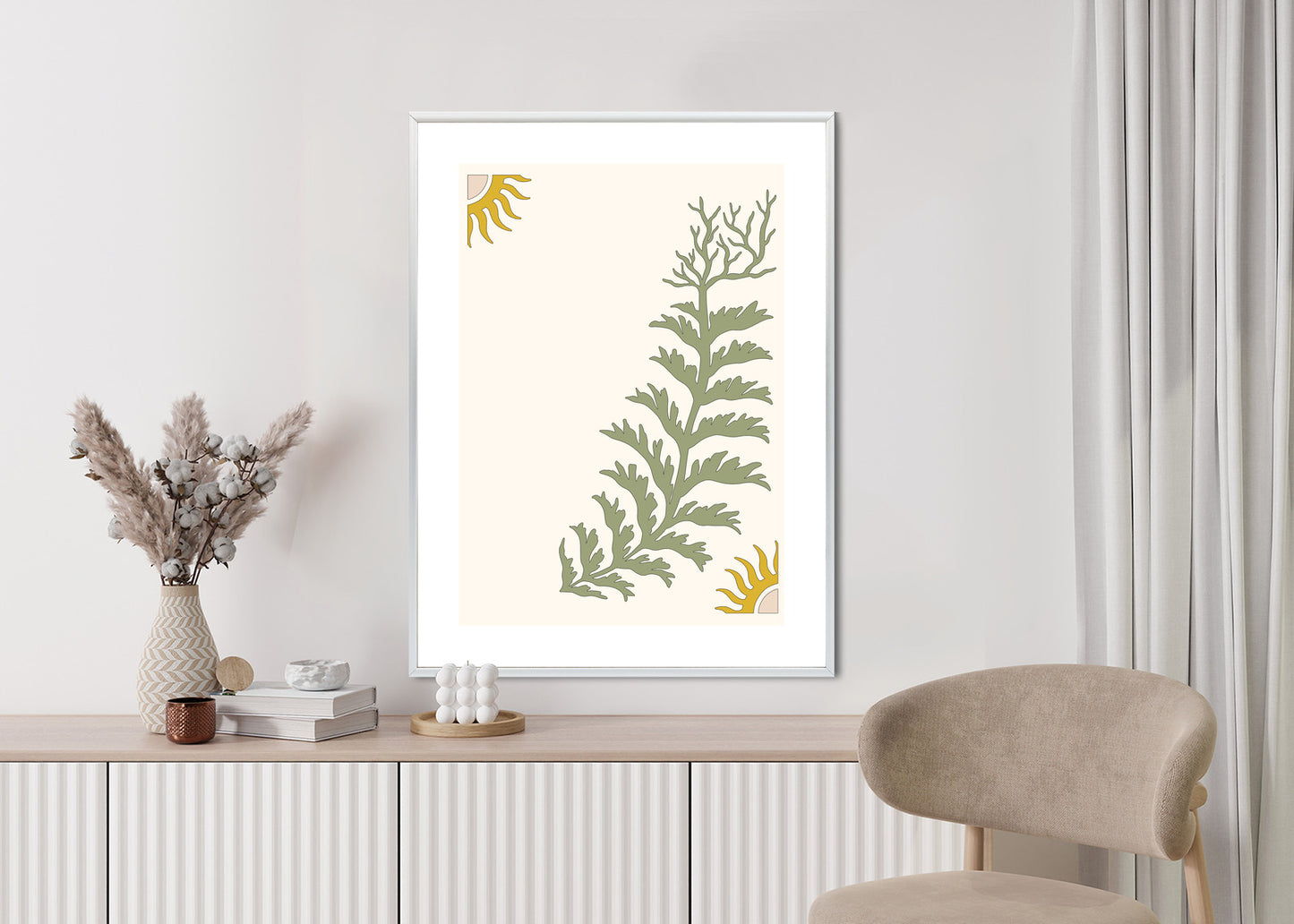 Poster Blätter Und Zweige Mit Wurzeln Rahmen Holz Mit Passepartout Farbe Natürlich