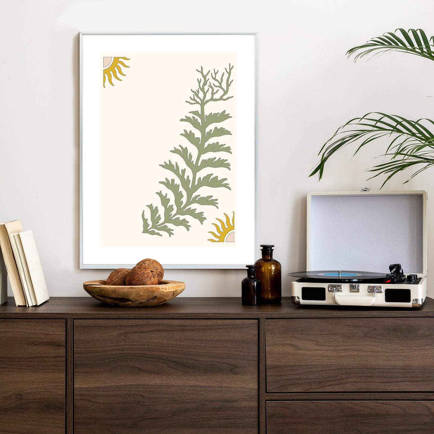 Poster Blätter Und Zweige Mit Wurzeln Rahmen Holz Mit Passepartout Farbe Natürlich
