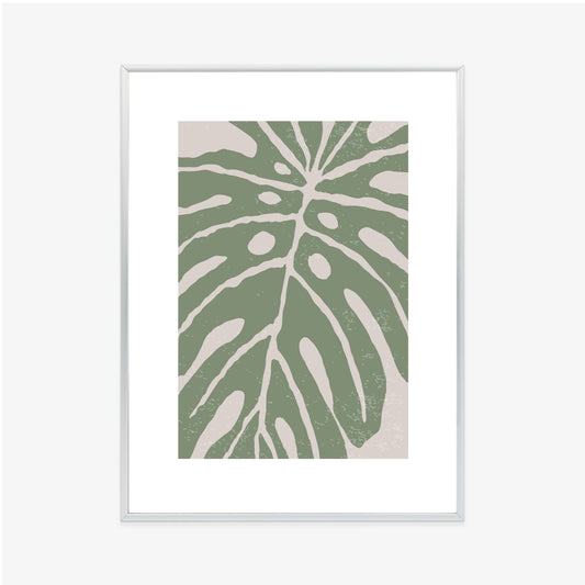 Poster Grünes Monstera-Blatt Rahmen Holz Mit Passepartout Farbe Natürlich