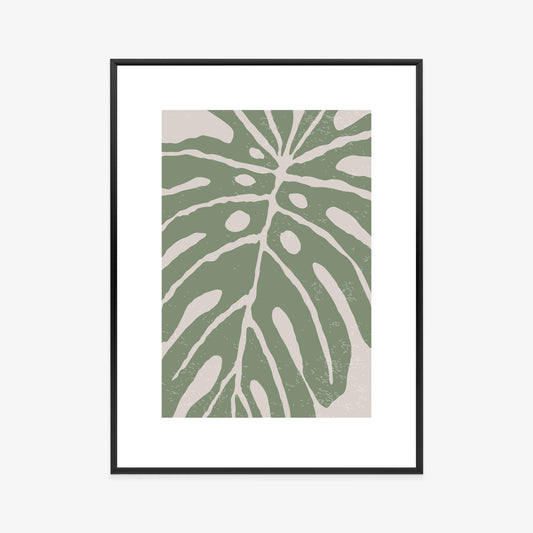 Poster Grünes Monstera-Blatt Rahmen Holz Mit Passepartout Farbe Natürlich