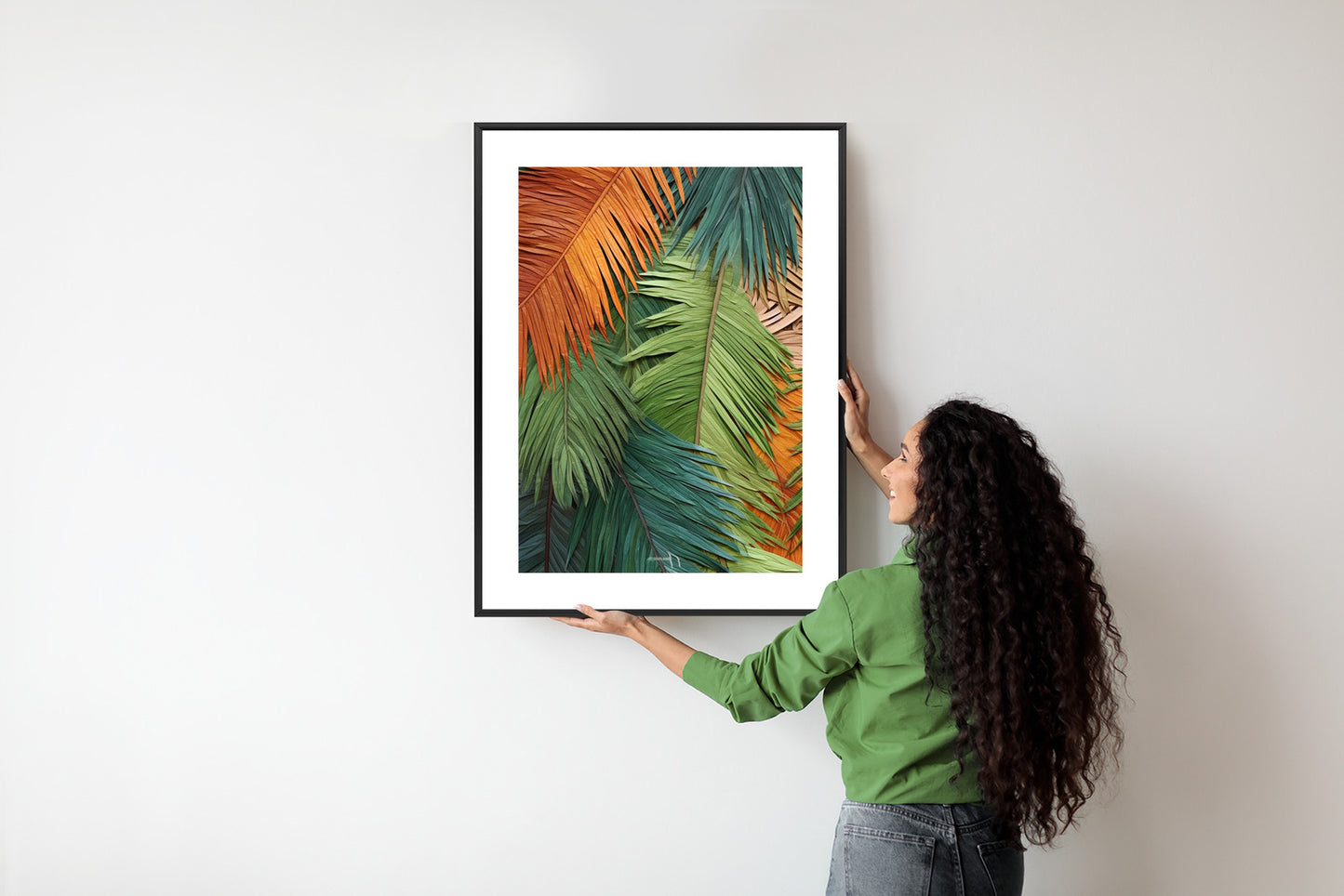 Poster Bunte Palmblätter Aus Geschnittenem Papier Rahmen Holz Mit Passepartout Farbe Natürlich