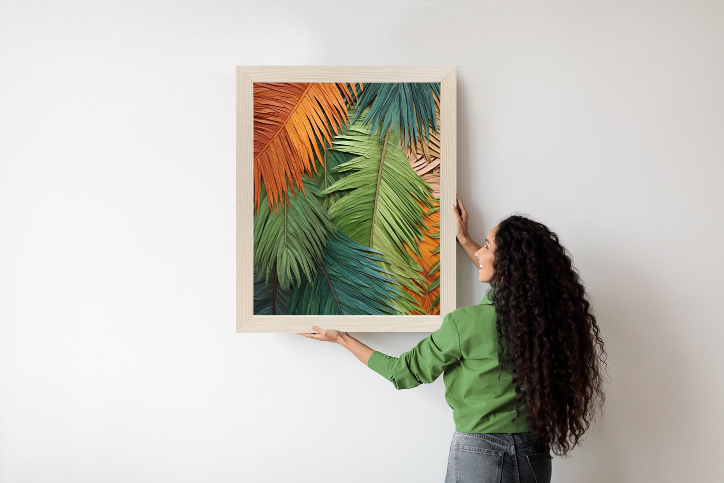 Poster Bunte Palmblätter Aus Geschnittenem Papier Rahmen Holz Mit Passepartout Farbe Natürlich