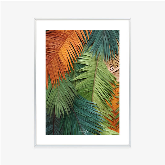 Poster Bunte Palmblätter Aus Geschnittenem Papier Rahmen Holz Mit Passepartout Farbe Natürlich