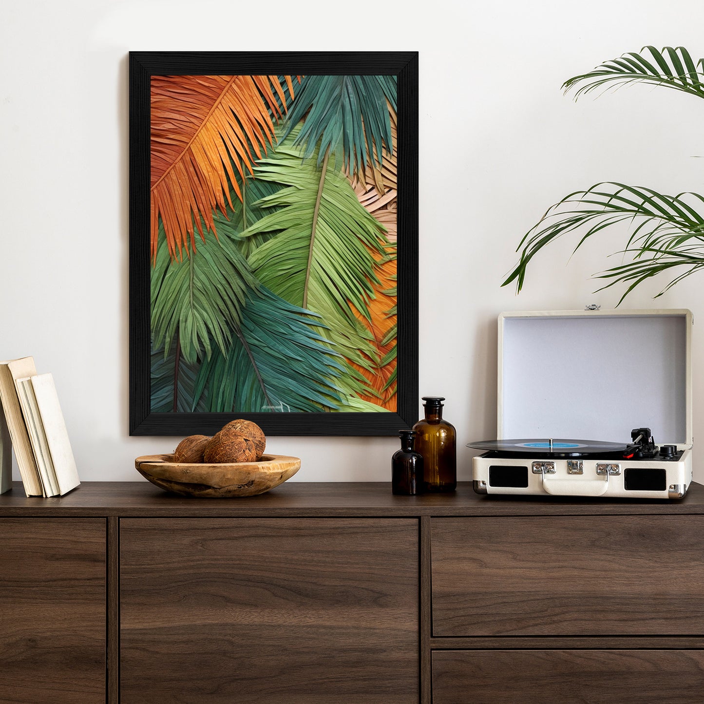 Poster Bunte Palmblätter Aus Geschnittenem Papier Rahmen Holz Mit Passepartout Farbe Natürlich
