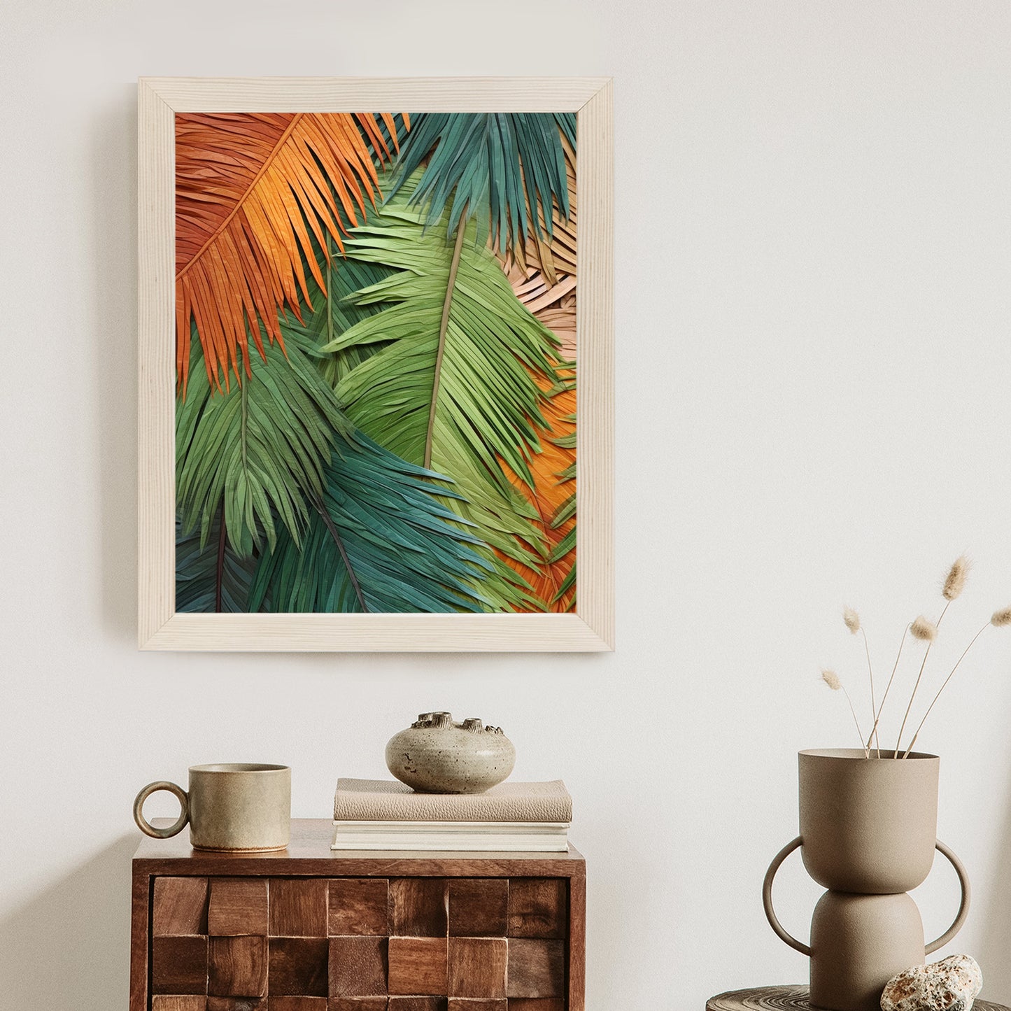 Poster Bunte Palmblätter Aus Geschnittenem Papier Rahmen Holz Mit Passepartout Farbe Natürlich