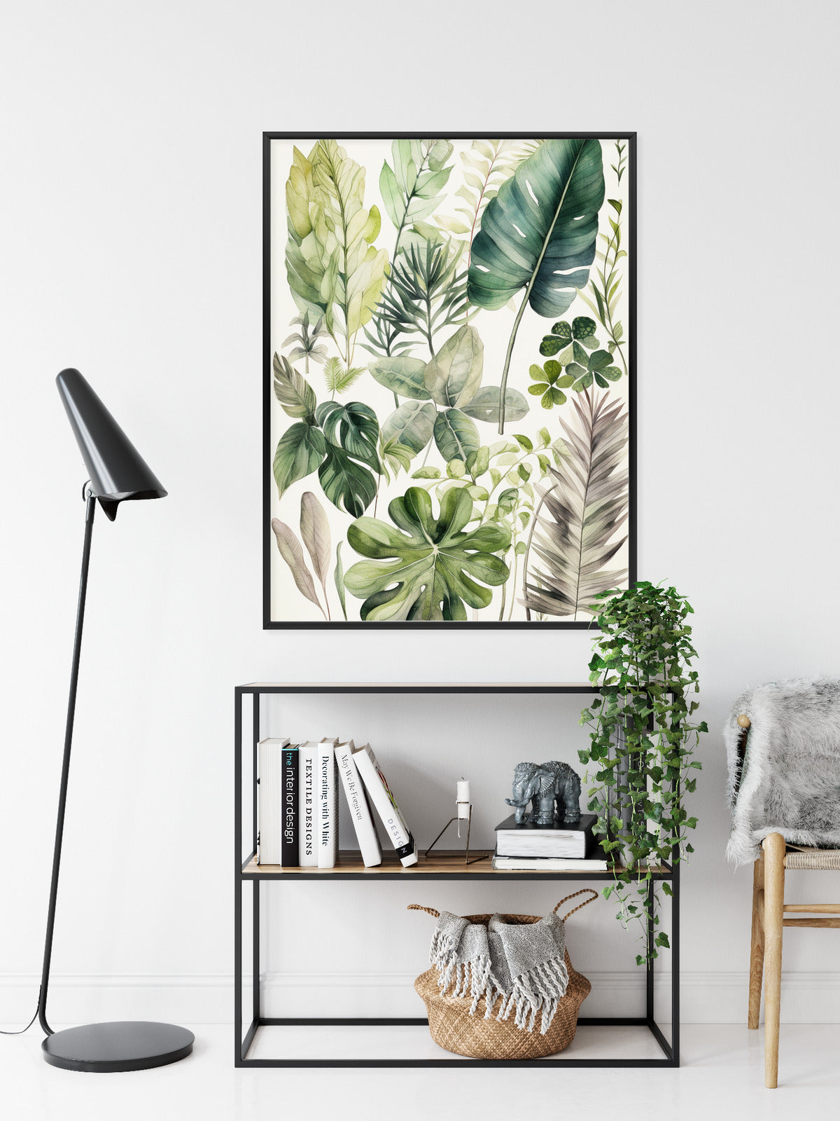 Poster Grüne Blätter Pflanzensammlung Rahmen Holz Mit Passepartout Farbe Natürlich