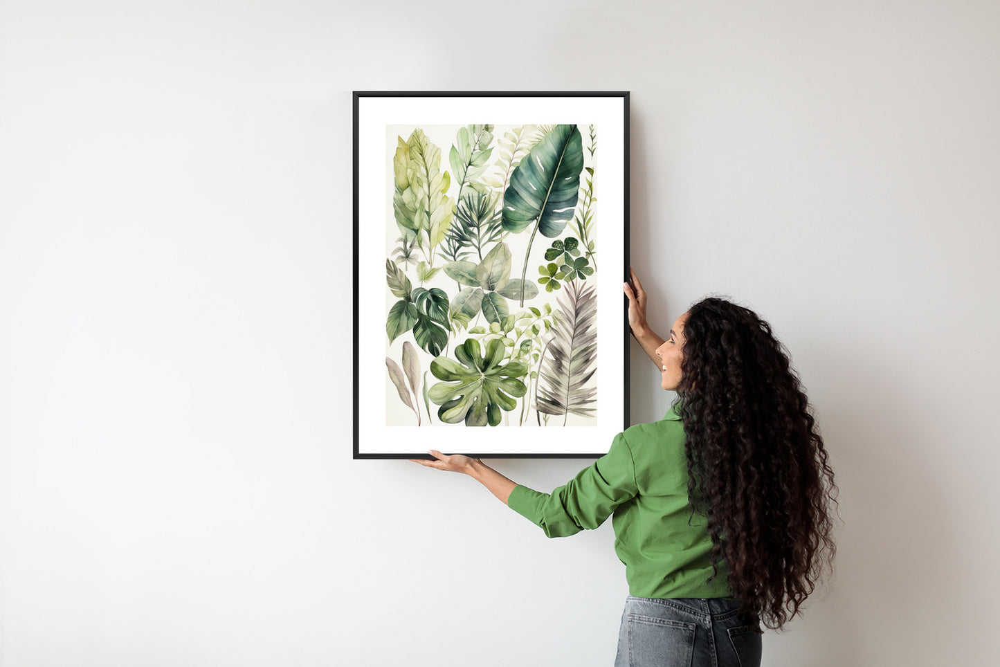 Poster Grüne Blätter Pflanzensammlung Rahmen Holz Mit Passepartout Farbe Natürlich