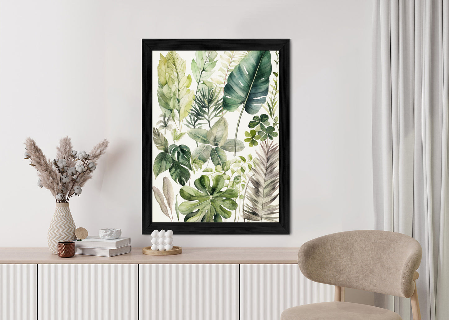 Poster Grüne Blätter Pflanzensammlung Rahmen Holz Mit Passepartout Farbe Natürlich