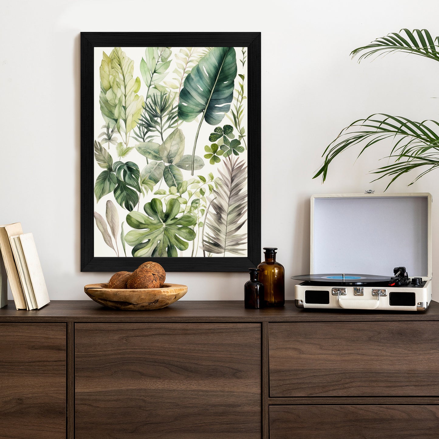 Poster Grüne Blätter Pflanzensammlung Rahmen Holz Mit Passepartout Farbe Natürlich
