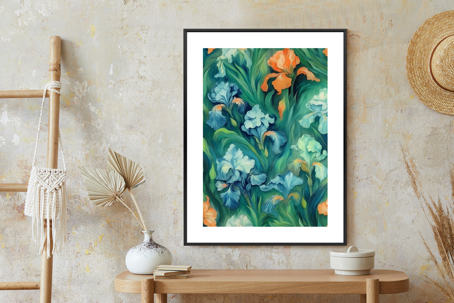 Poster Bunte Irisblüten Rahmen Holz Mit Passepartout Farbe Natürlich