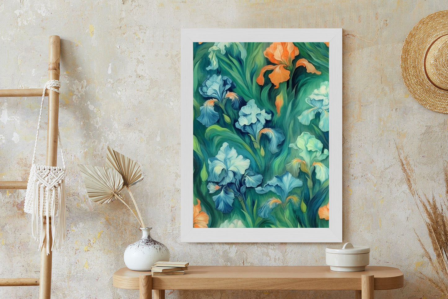Poster Bunte Irisblüten Rahmen Holz Mit Passepartout Farbe Natürlich