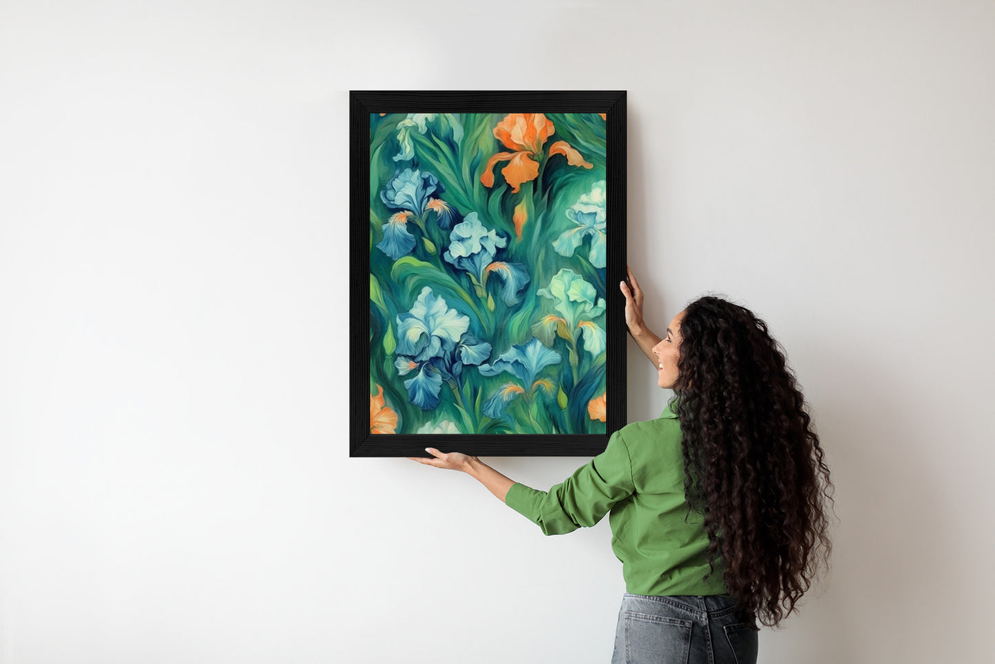 Poster Bunte Irisblüten Rahmen Holz Mit Passepartout Farbe Natürlich