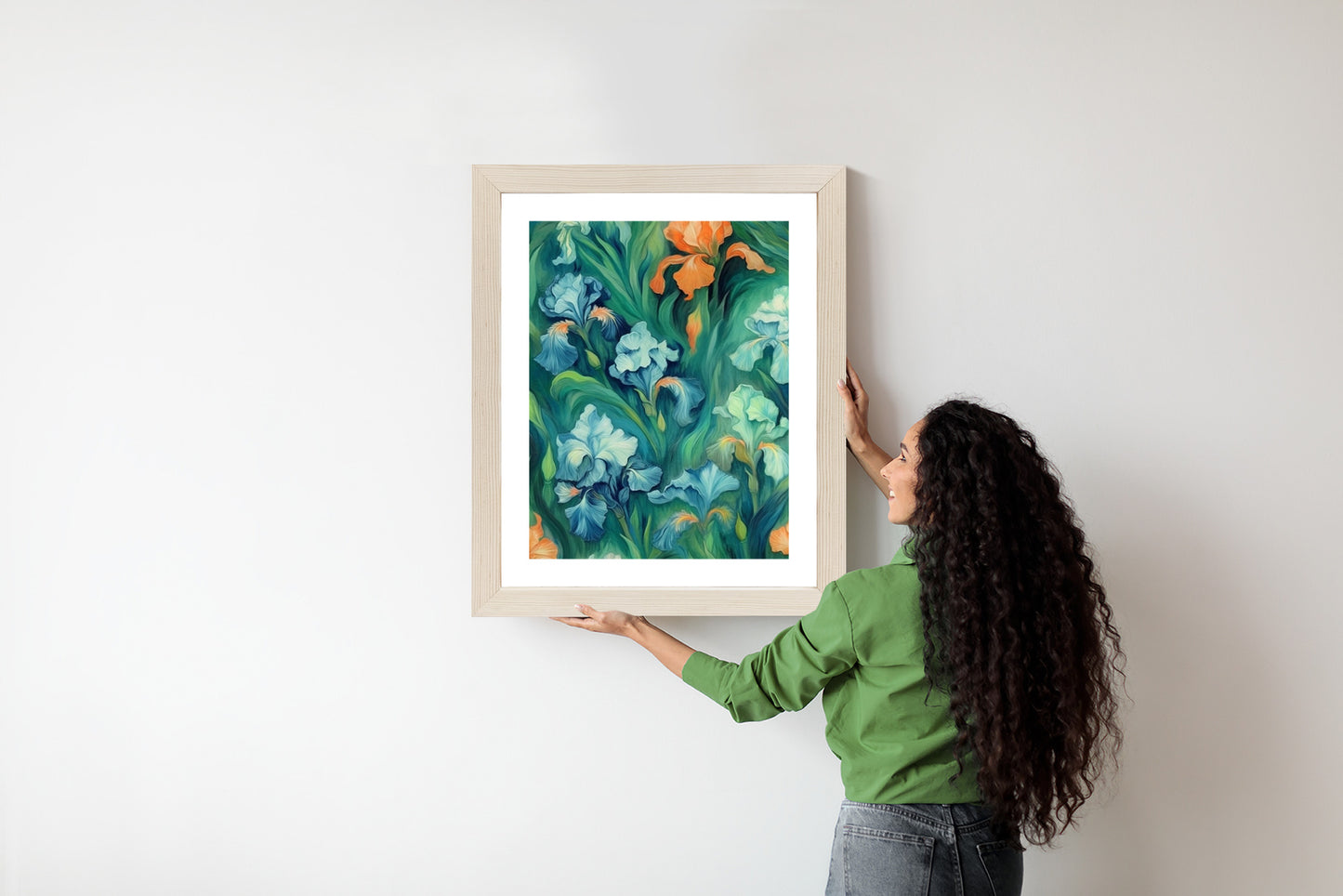 Poster Bunte Irisblüten Rahmen Holz Mit Passepartout Farbe Natürlich