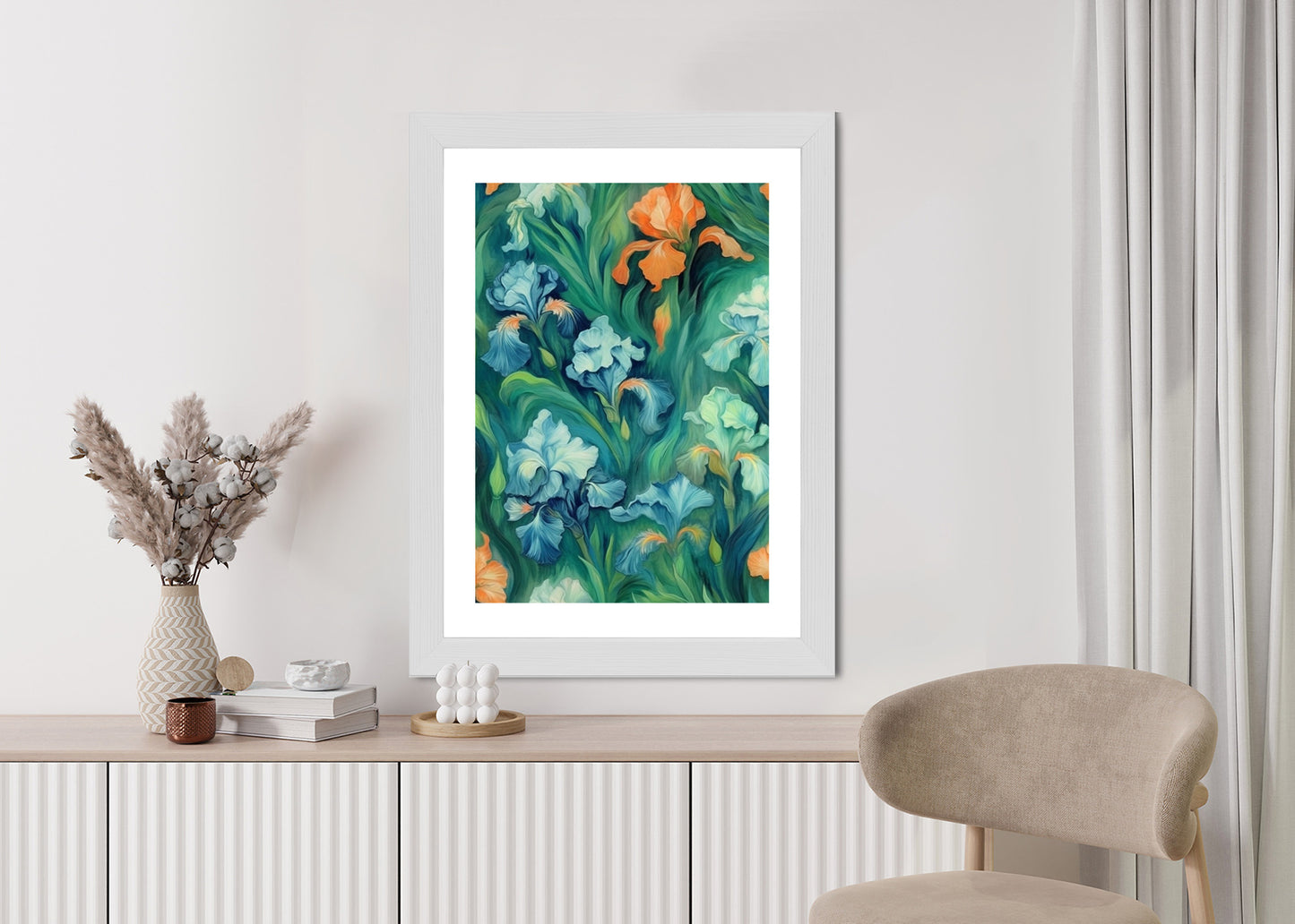 Poster Bunte Irisblüten Rahmen Holz Mit Passepartout Farbe Natürlich
