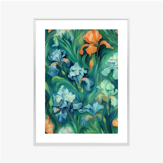 Poster Bunte Irisblüten Rahmen Holz Mit Passepartout Farbe Natürlich