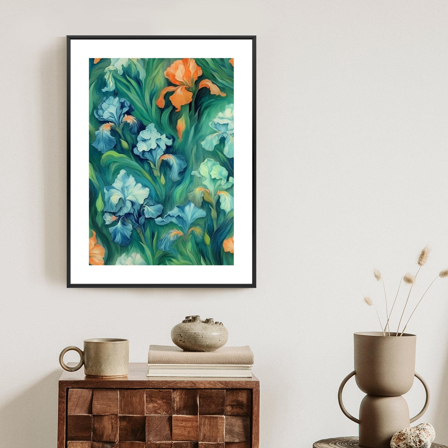Poster Bunte Irisblüten Rahmen Holz Mit Passepartout Farbe Natürlich