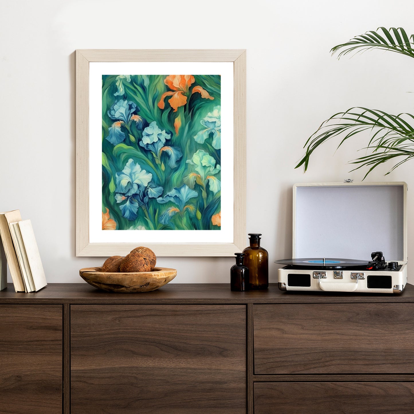Poster Bunte Irisblüten Rahmen Holz Mit Passepartout Farbe Natürlich
