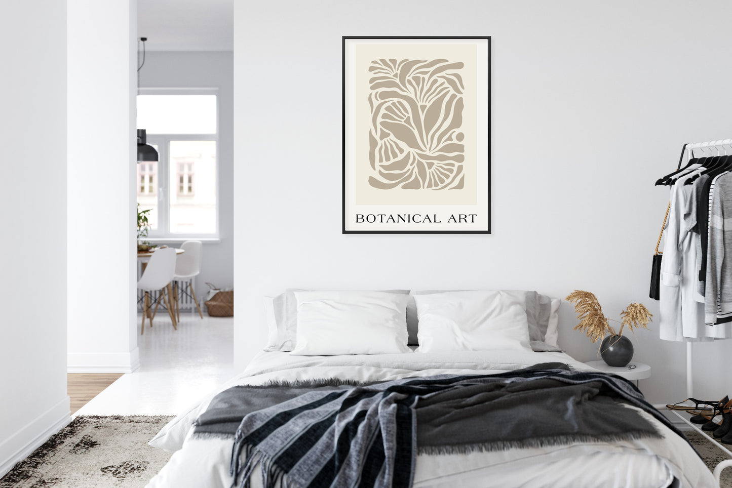 Poster Botanisches Muster Im Matisse-Stil Rahmen Holz Mit Passepartout Farbe Natürlich