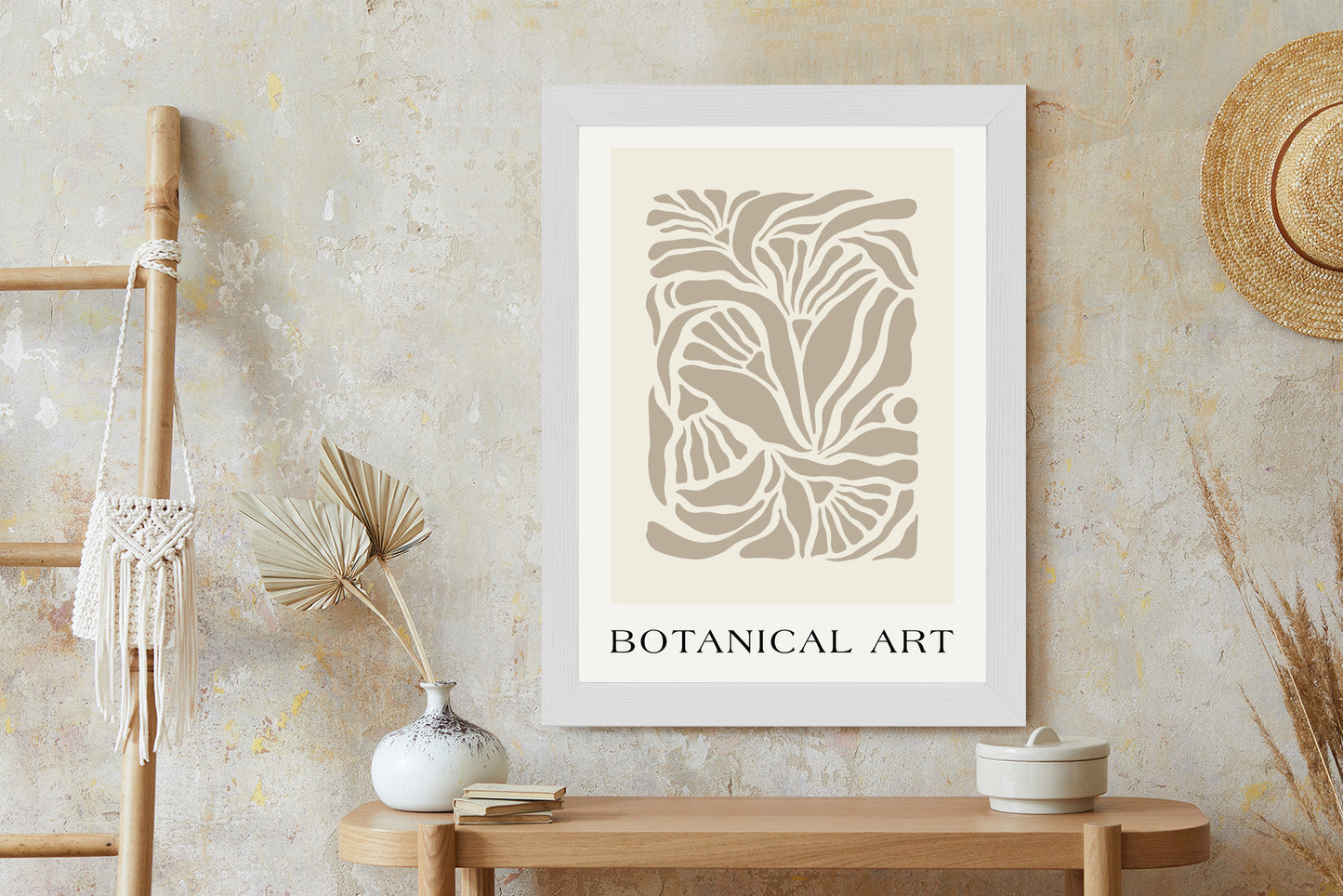 Poster Botanisches Muster Im Matisse-Stil Rahmen Holz Mit Passepartout Farbe Natürlich