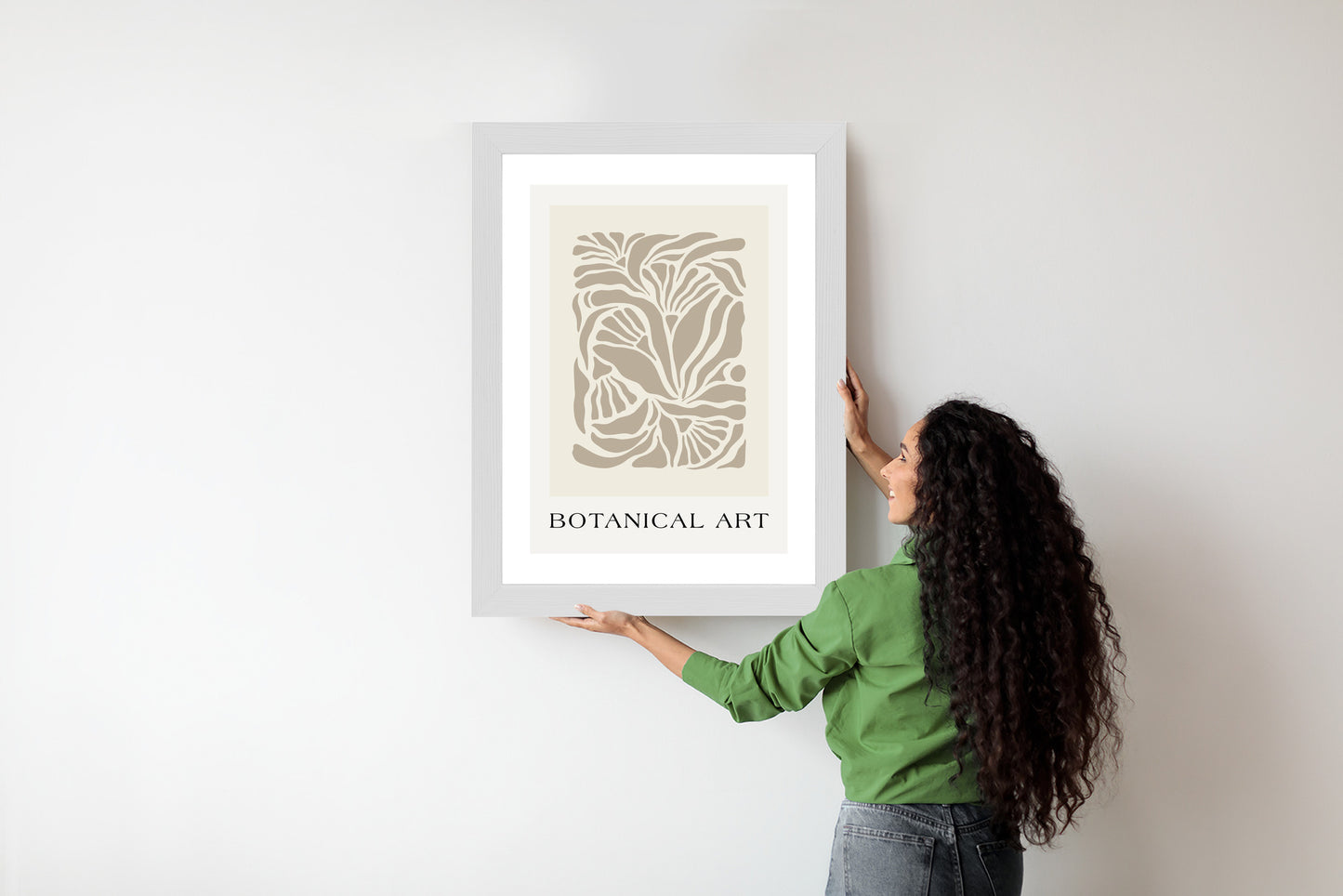 Poster Botanisches Muster Im Matisse-Stil Rahmen Holz Mit Passepartout Farbe Natürlich