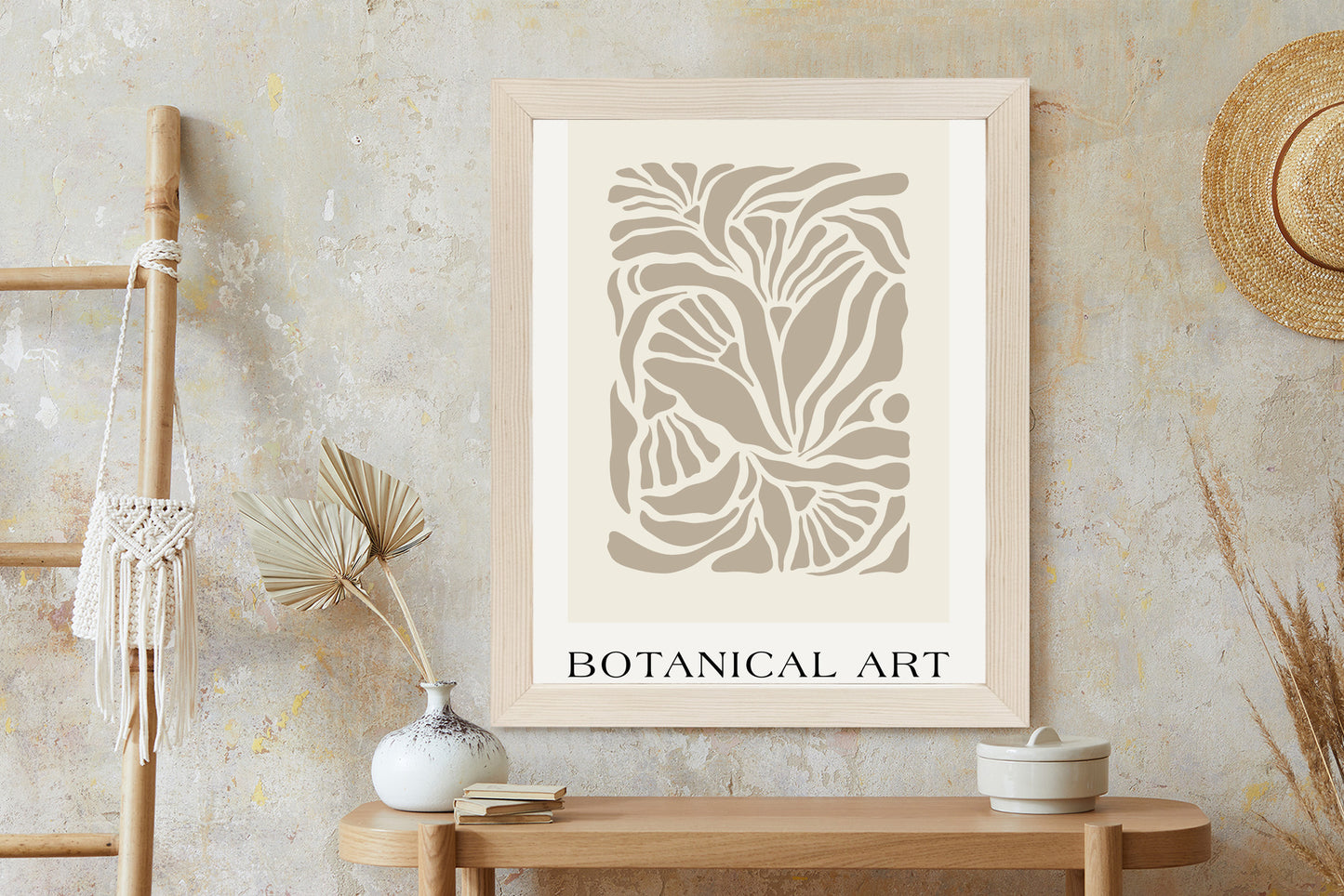Poster Botanisches Muster Im Matisse-Stil Rahmen Holz Mit Passepartout Farbe Natürlich
