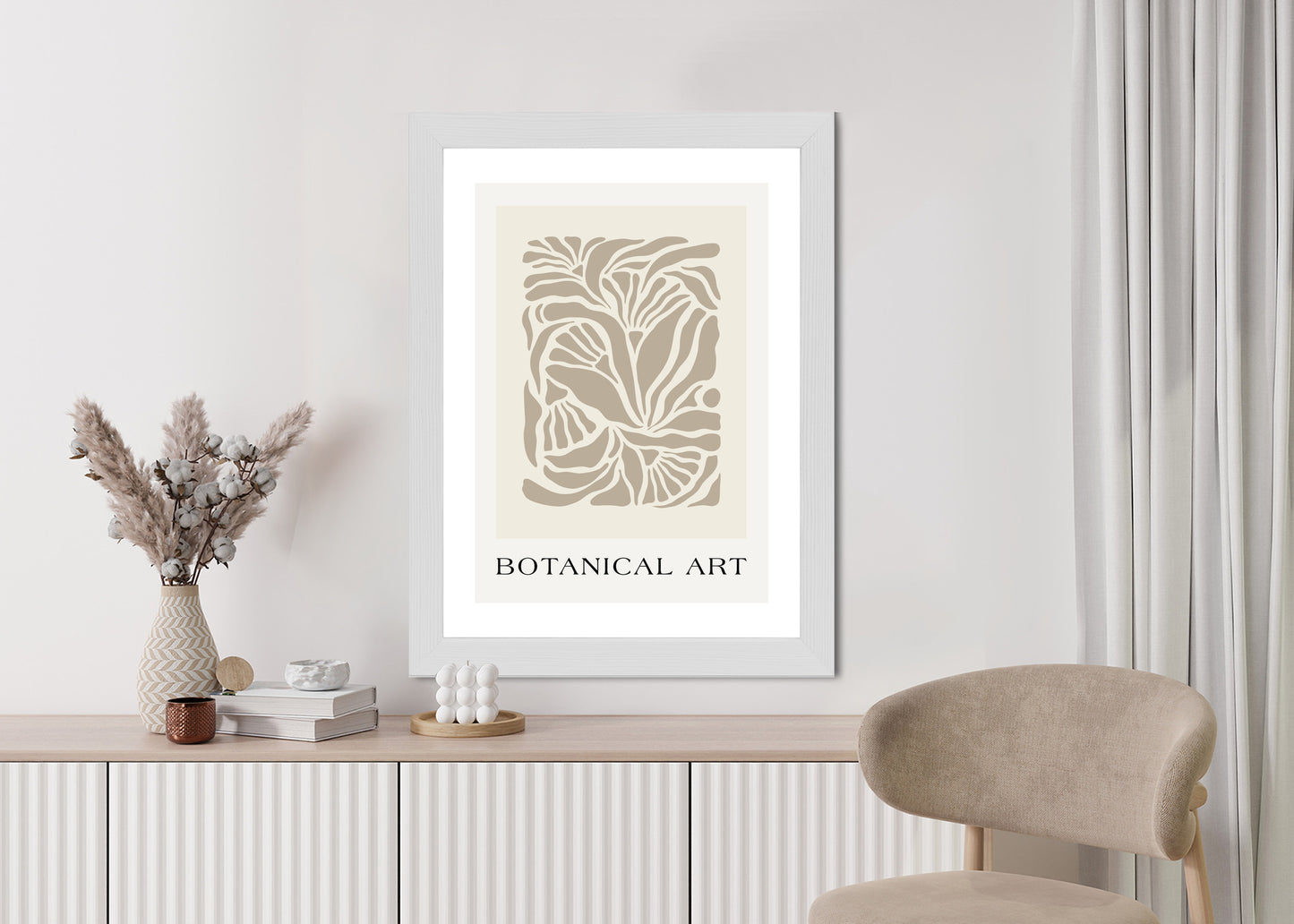 Poster Botanisches Muster Im Matisse-Stil Rahmen Holz Mit Passepartout Farbe Natürlich