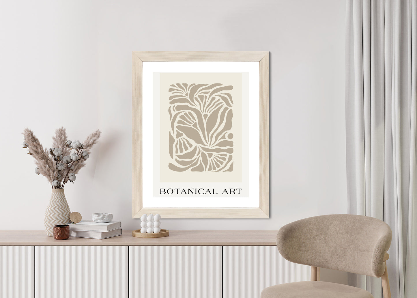 Poster Botanisches Muster Im Matisse-Stil Rahmen Holz Mit Passepartout Farbe Natürlich
