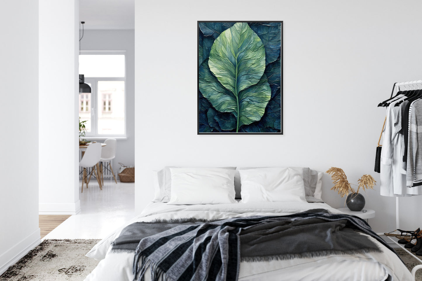 Poster Natur Abstraktes Grünes Blatt Rahmen Holz Mit Passepartout Farbe Natürlich