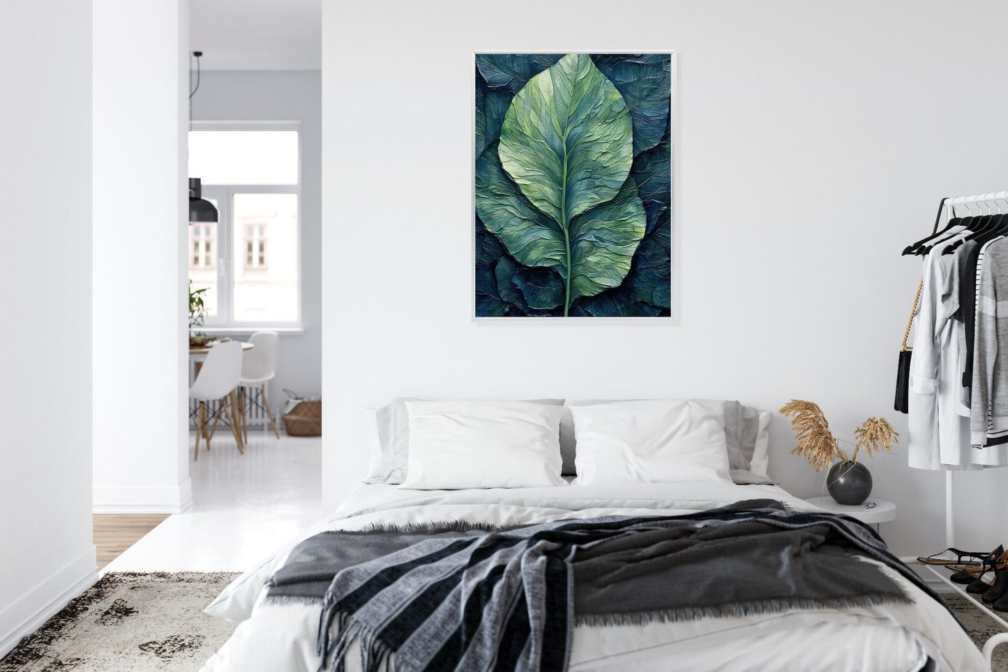 Poster Natur Abstraktes Grünes Blatt Rahmen Holz Mit Passepartout Farbe Natürlich