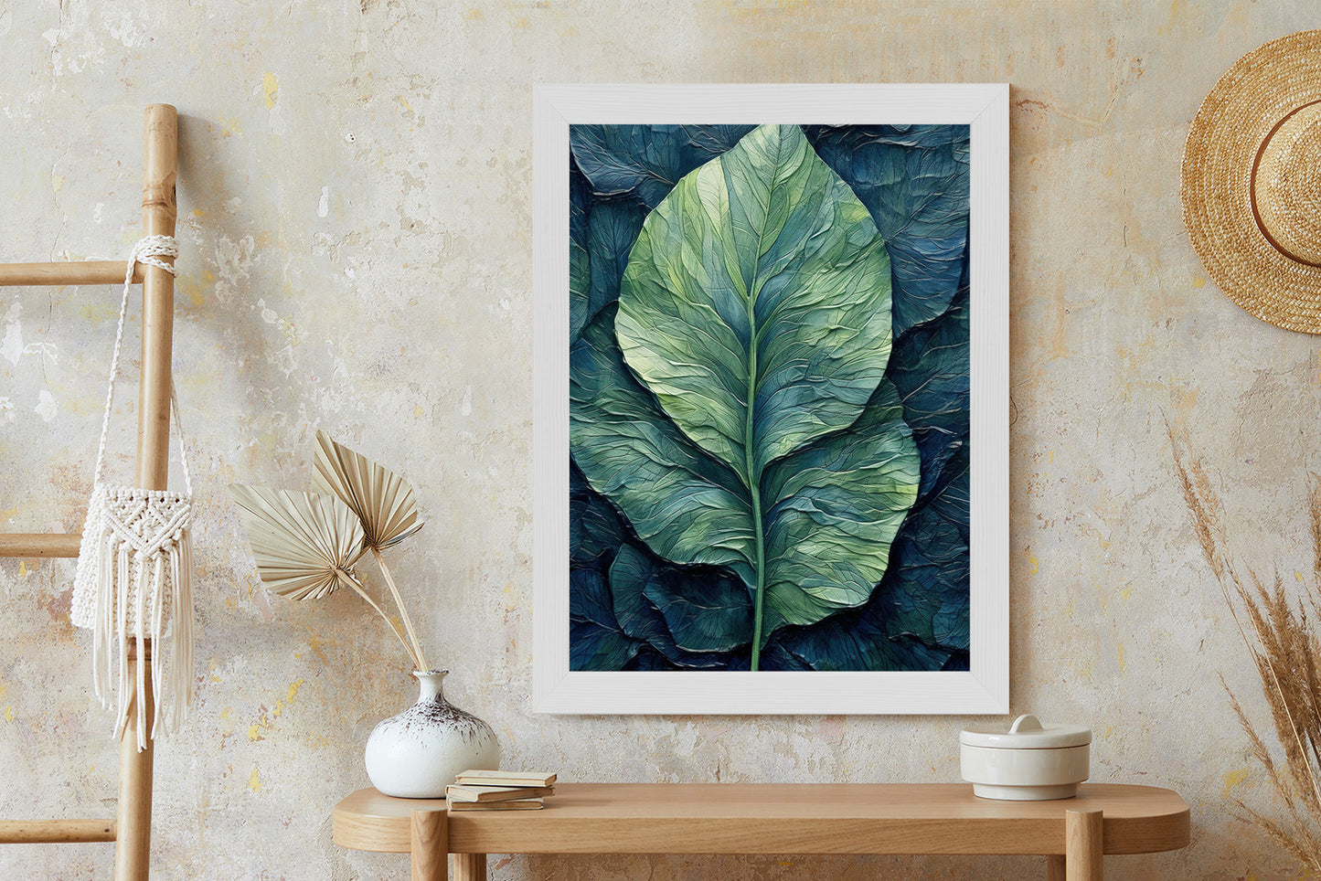 Poster Natur Abstraktes Grünes Blatt Rahmen Holz Mit Passepartout Farbe Natürlich