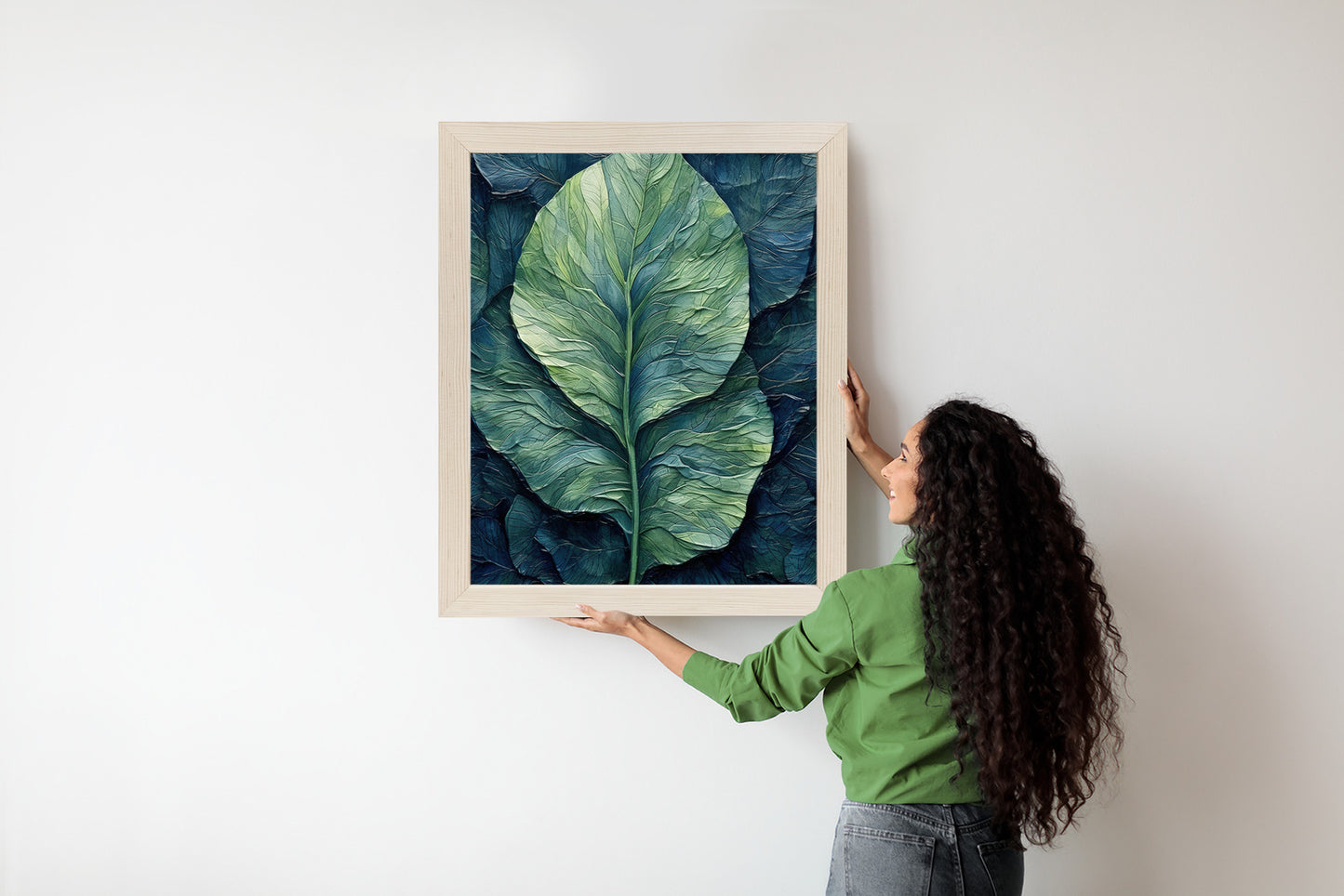 Poster Natur Abstraktes Grünes Blatt Rahmen Holz Mit Passepartout Farbe Natürlich