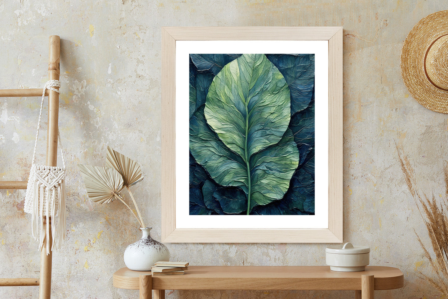 Poster Natur Abstraktes Grünes Blatt Rahmen Holz Mit Passepartout Farbe Natürlich