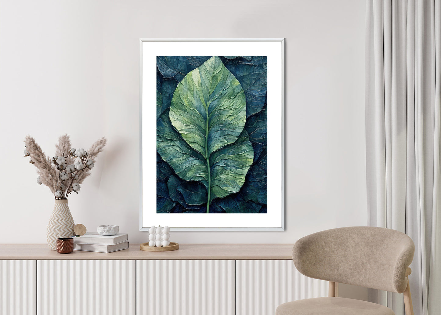 Poster Natur Abstraktes Grünes Blatt Rahmen Holz Mit Passepartout Farbe Natürlich