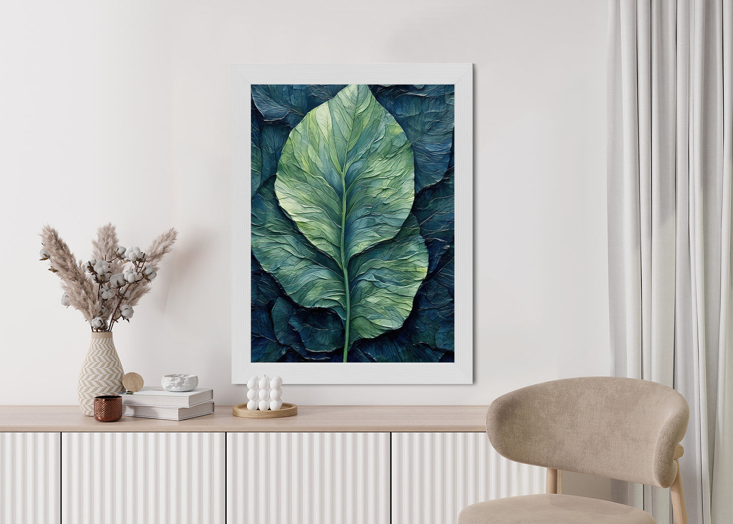 Poster Natur Abstraktes Grünes Blatt Rahmen Holz Mit Passepartout Farbe Natürlich