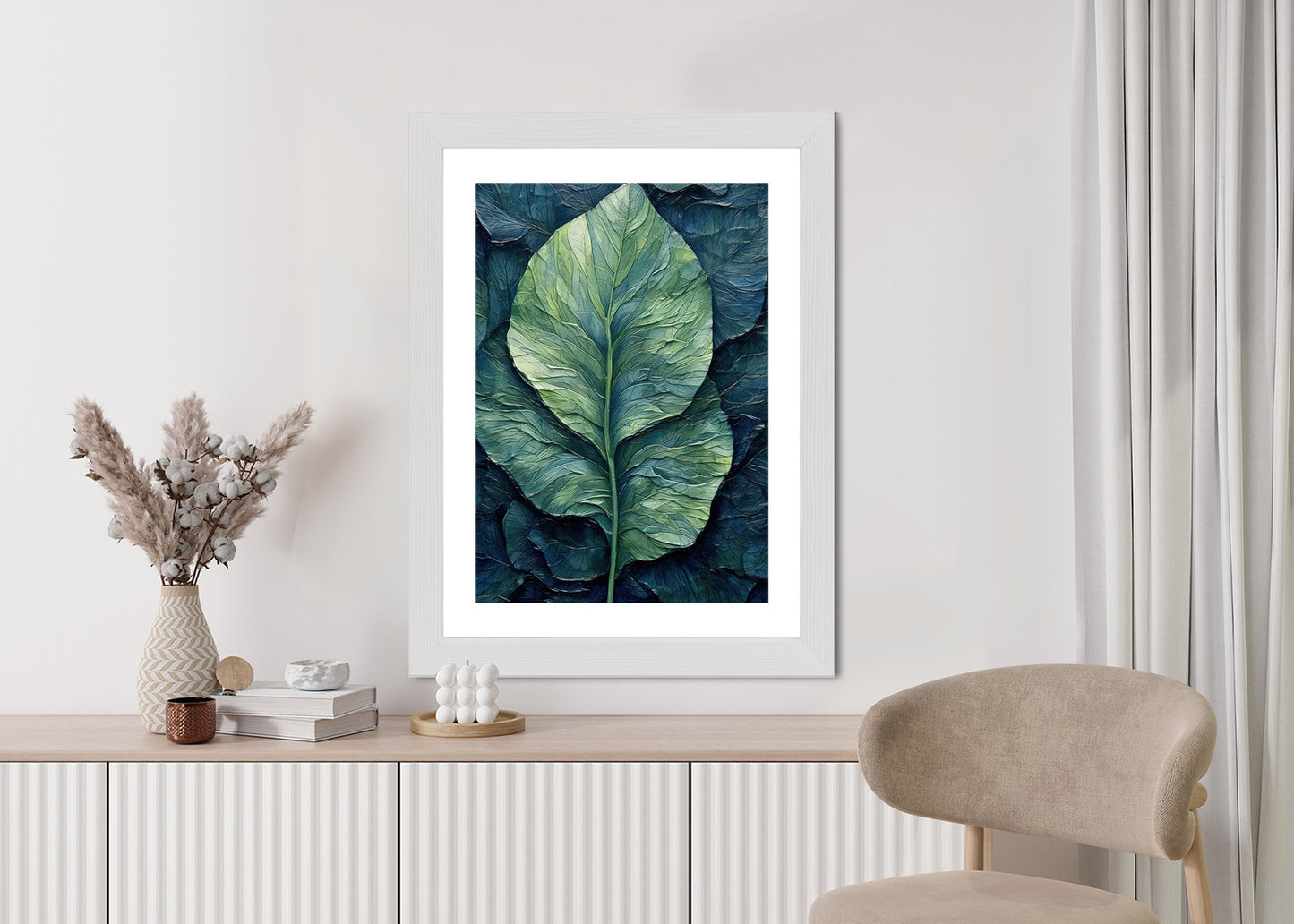 Poster Natur Abstraktes Grünes Blatt Rahmen Holz Mit Passepartout Farbe Natürlich