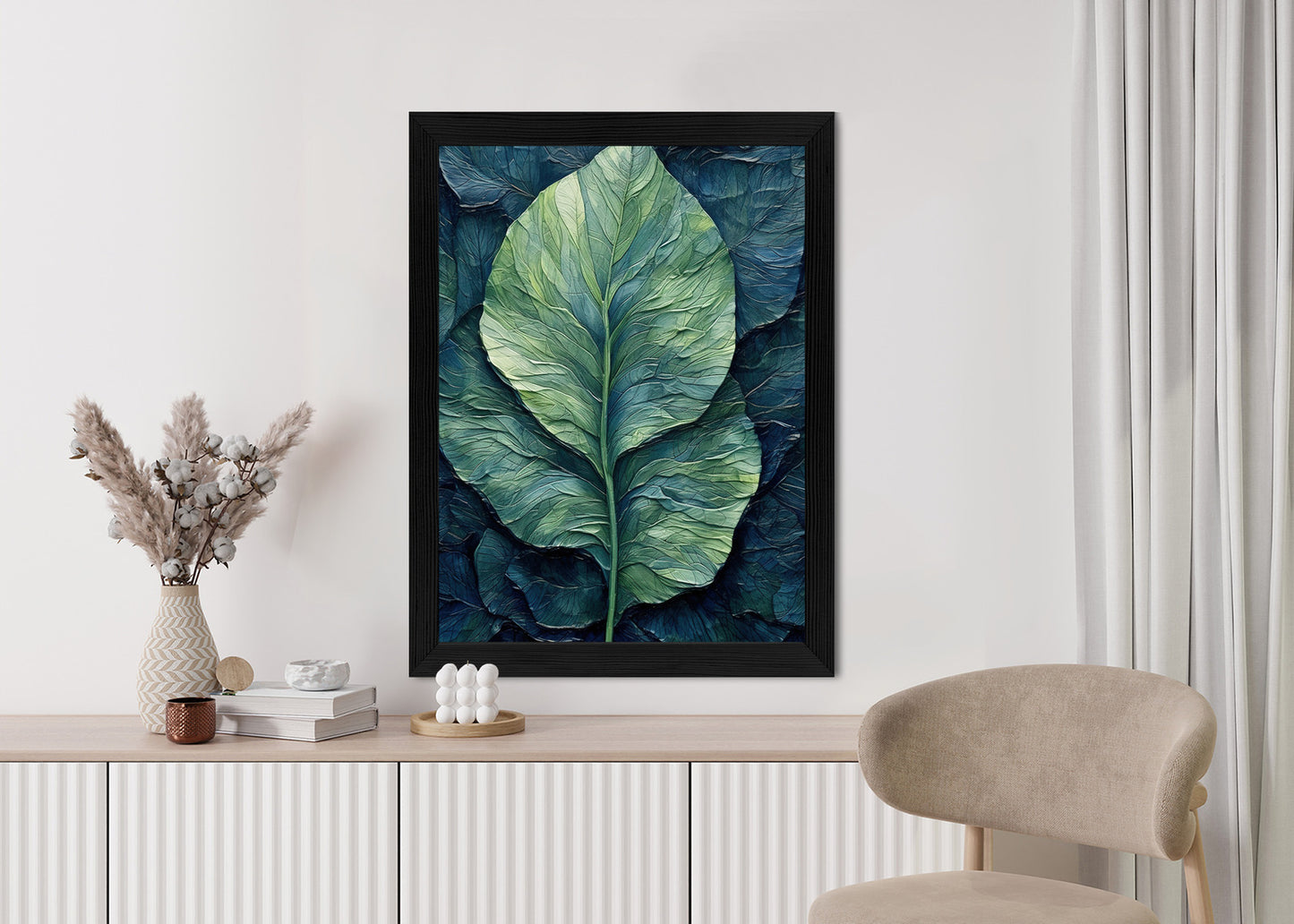 Poster Natur Abstraktes Grünes Blatt Rahmen Holz Mit Passepartout Farbe Natürlich