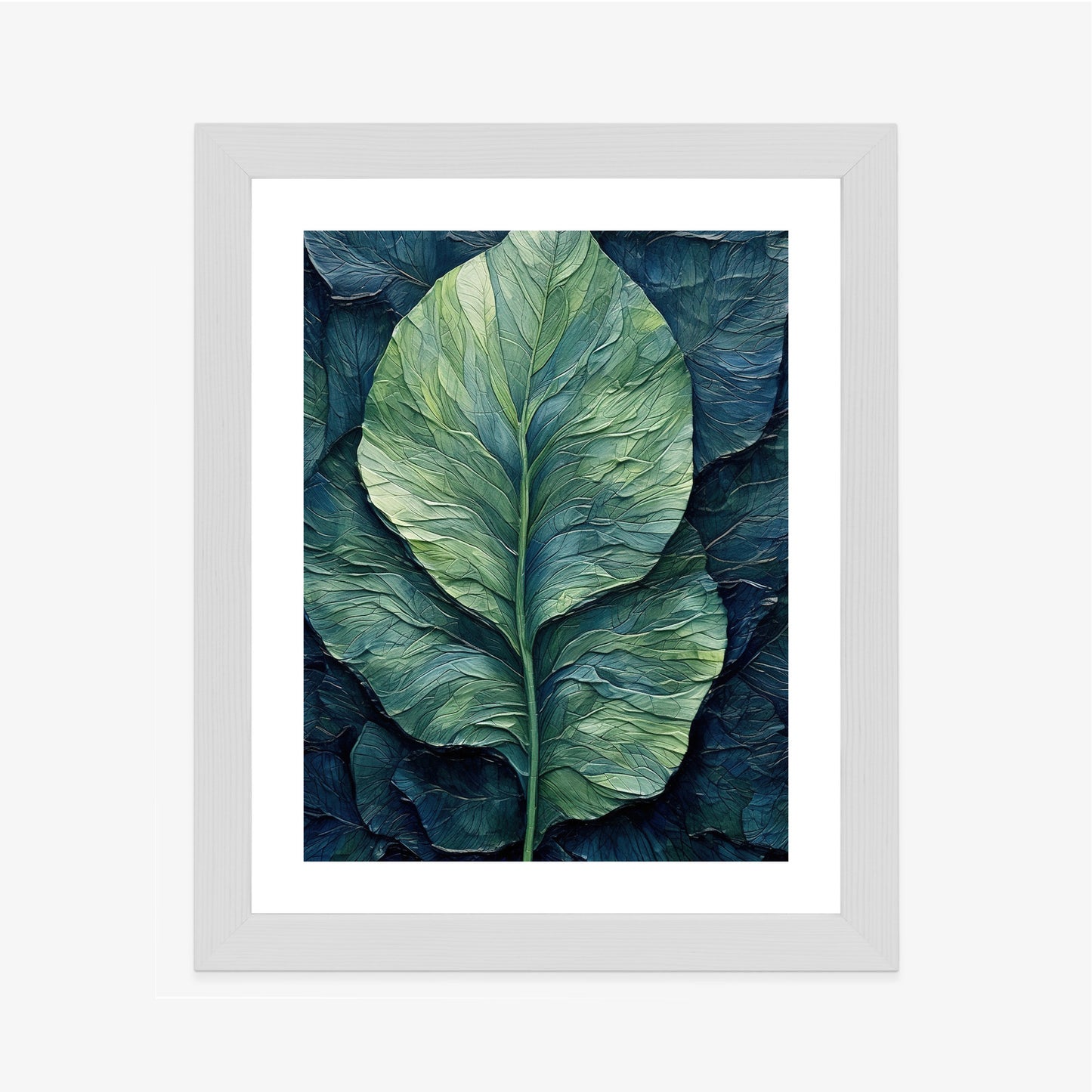 Poster Natur Abstraktes Grünes Blatt Rahmen Holz Mit Passepartout Farbe Natürlich