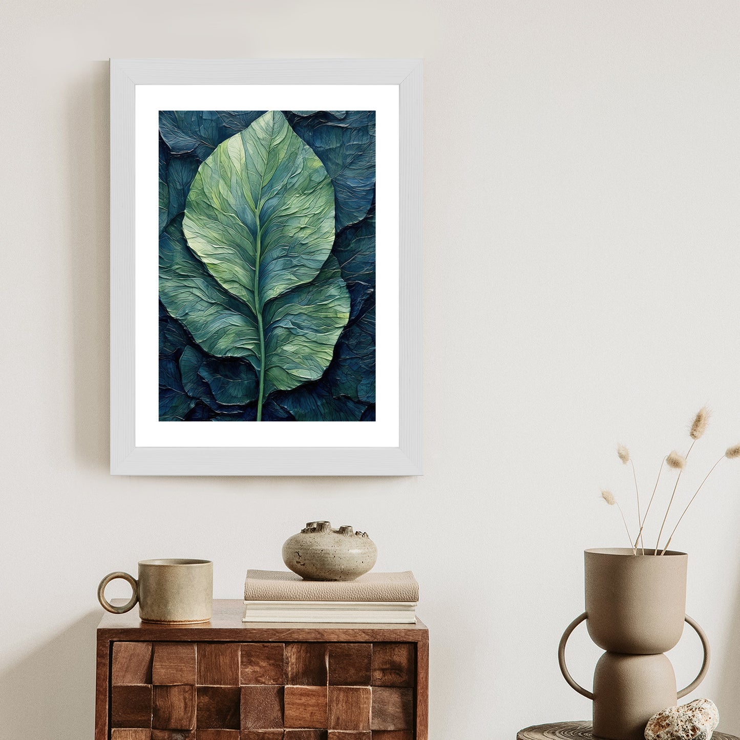 Poster Natur Abstraktes Grünes Blatt Rahmen Holz Mit Passepartout Farbe Natürlich